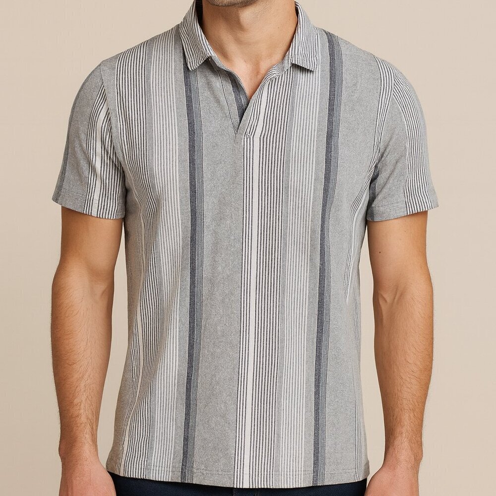 Express Short Sleeve Polo Grey and White Size Small